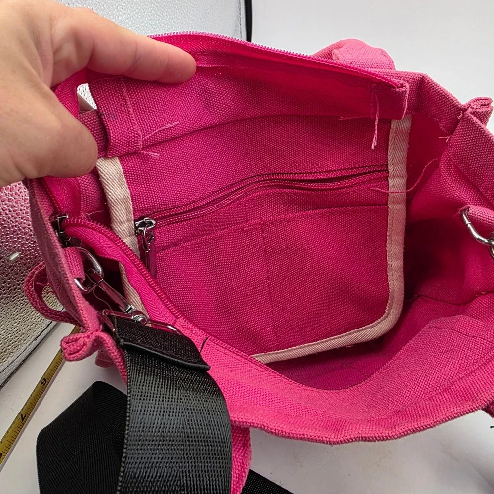 The Tote Bag Pink Canvas Crossbody Handbag Small Travel Satchel